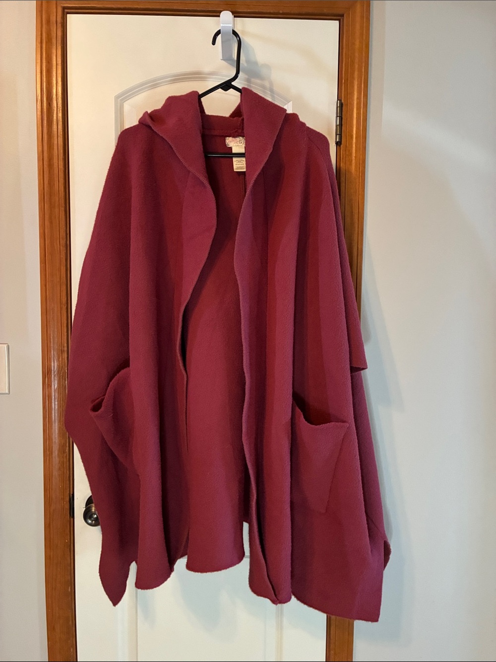 Free People Hooded Open-Front Cape Coat in Deep Berry